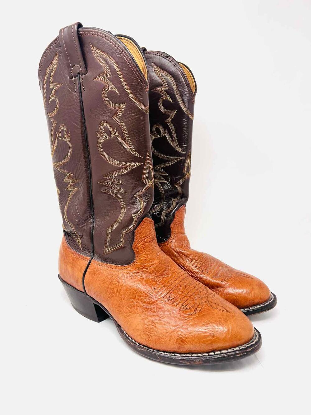 Larry Mahan Size 8.5 Brown/Tan Color Block Leather Shoes Cowboy Boots